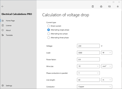 electrical_calculations_windows_screenshot_voltage_drop