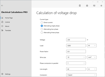 Electrical Calculations - Calculation of voltage drop