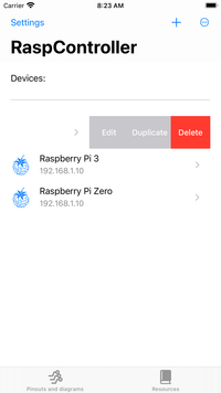 RaspController - Edit, duplicate or delete device
