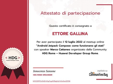 Attestato di partecipazione Android Jetpack Compose