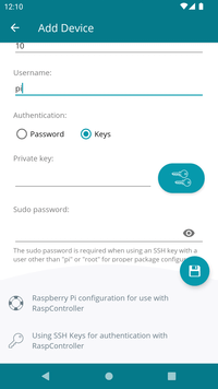 RaspController - Device configuration