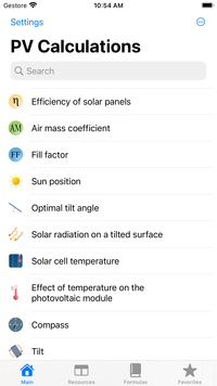 Photovoltaic Calculations - List of features