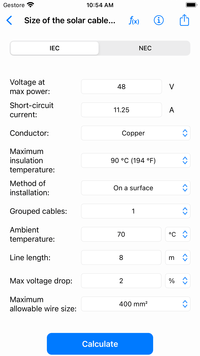 Photovoltaic Calculations - Size of solar cable