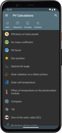 Photovoltaic Calculations - List of features