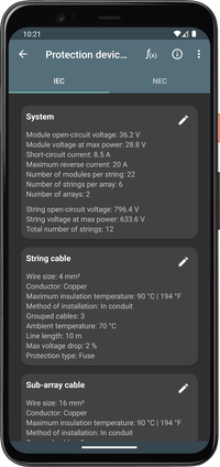 Photovoltaic Calculations - Protection device