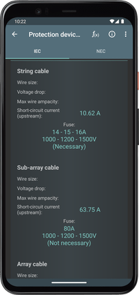 Photovoltaic Calculations - Protection device