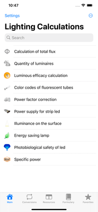 Lighting Calculations - List of features