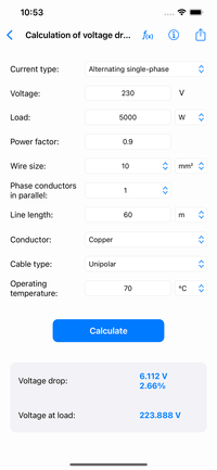 Electrical Calculations - Voltage drop