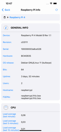 RaspController - Raspberry Pi info