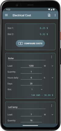 Electrical Cost - Screenshot