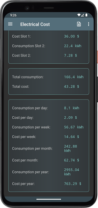 Electrical Cost - Screenshot