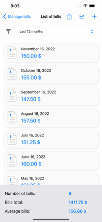 Electrical Cost - List of bills