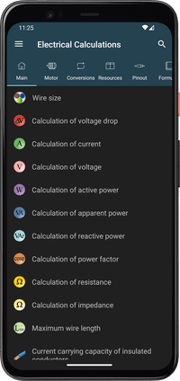 Electrical Calculations - List of features