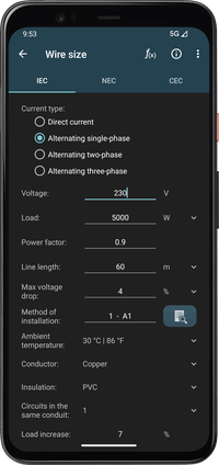 Electrical Calculations - Wire size