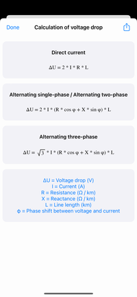 Electrical Calculations - Voltage drop